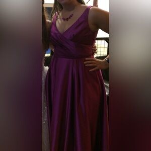 David bridal long satin ballgown raspberry 10